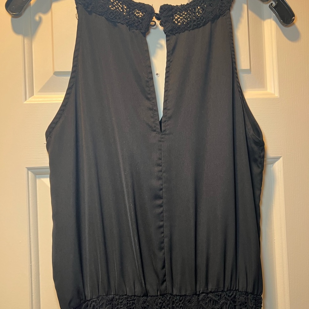 Black V neck dress with lace collar